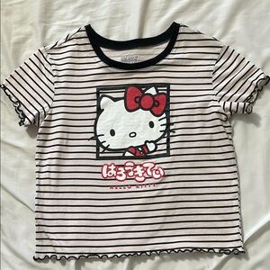 Hello Kitty Black and White Striped Short Sleeve Tee